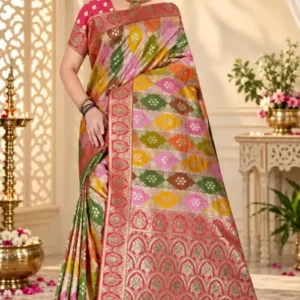 Premium quality Mashru Rangkaat Silk Saree With Jarkhan Stone Works & Blouse Piece.