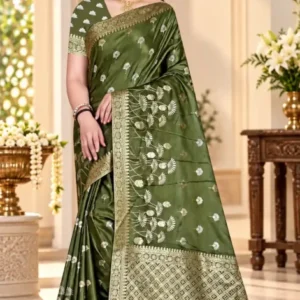 Premium quality Mashru Silk Saree With Jarkhan Stone Works & Blouse Piece.
