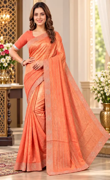 Soft quality Fendy Shiffon Saree with Swarovski Works & Blouse Piece.