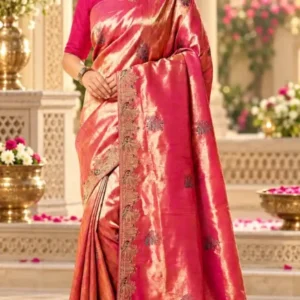 Premium quality Tissue Silk Saree With Jarkhan Stone Works & Blouse Piece.