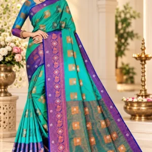Soft quality Silk Saree in Contrast border with Swarovski Works & Blouse Piece.