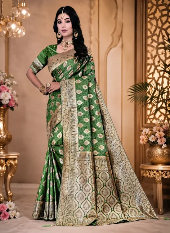 Soft quality Satin Silk Saree with Swarovski Works & Blouse Piece.