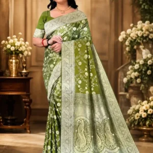 Soft quality Satin Silk Saree with Swarovski Works & Blouse Piece.