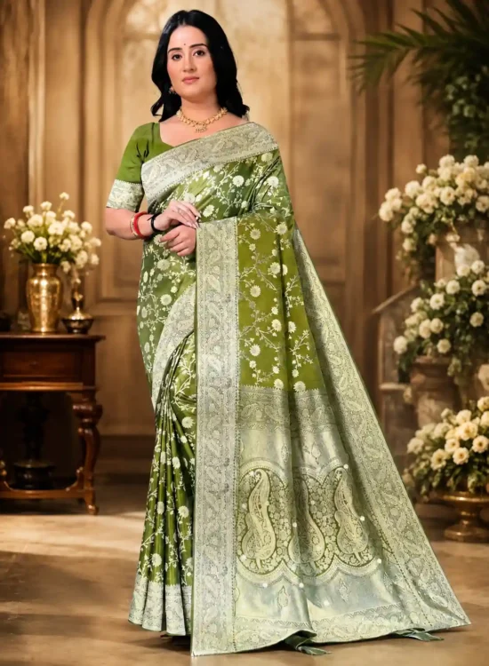 Soft quality Satin Silk Saree with Swarovski Works & Blouse Piece.