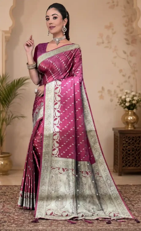 Soft quality Satin Silk Saree with Swarovski Works & Blouse Piece.