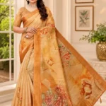 Soft quality Jute Linen Silk Saree with Digital Prints Work & Blouse Piece.