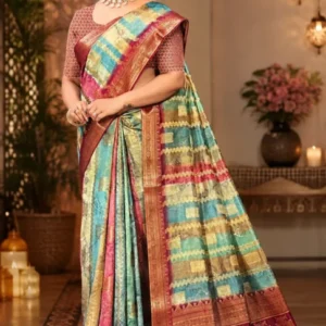 Soft quality Jute Linen Silk Saree with Digital Prints Work & Blouse Piece.