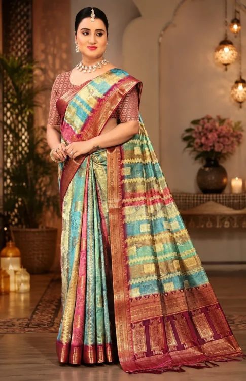 Soft quality Jute Linen Silk Saree with Digital Prints Work & Blouse Piece.