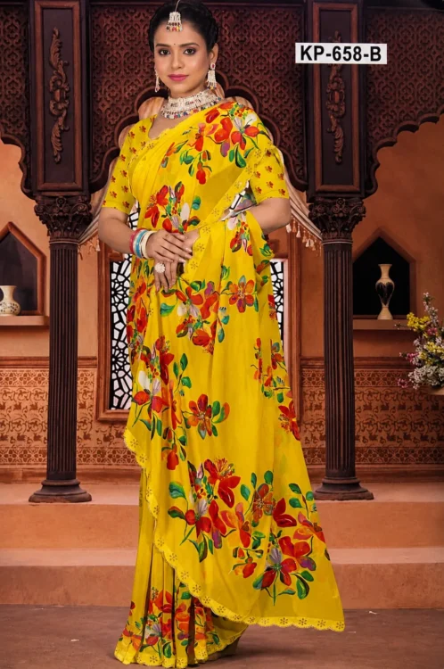 Soft quality Chiffon Saree with Zarkan Stone Works & Blouse Piece.