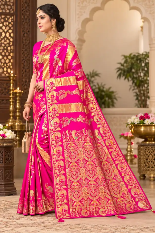 Premium quality Mashru Tissue Silk Saree in Open border with Blouse Piece. - Image 2