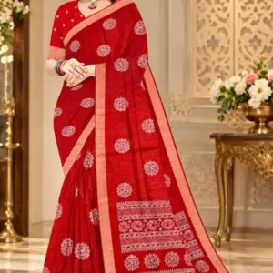 Soft quality Linen Silk Saree with Prints Work & Blouse Piece.
