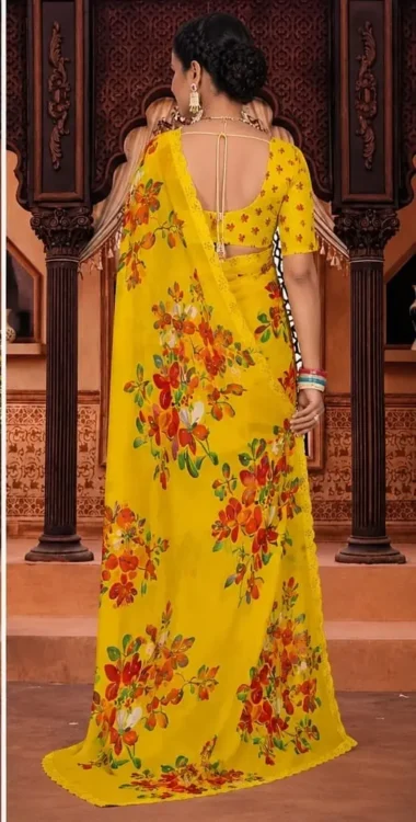 Soft quality Chiffon Saree with Zarkan Stone Works & Blouse Piece. - Image 3