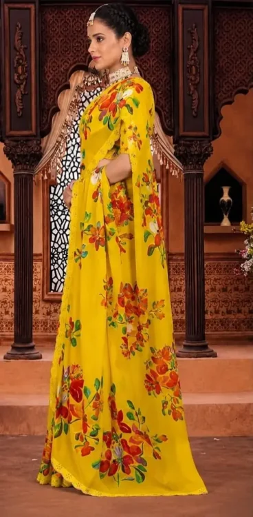 Soft quality Chiffon Saree with Zarkan Stone Works & Blouse Piece. - Image 2