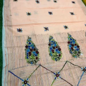 Premium quality Handloom Saree with Katha Stitch works & Blouse Piece.
