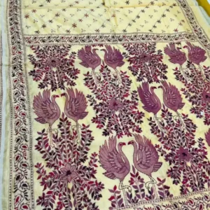 Premium quality Handloom Saree with Katha Stitch works & Blouse Piece.