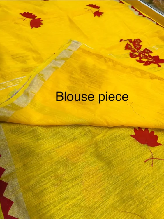 Soft quality Handloom Saree in Applique works & Blouse Piece. - Image 2