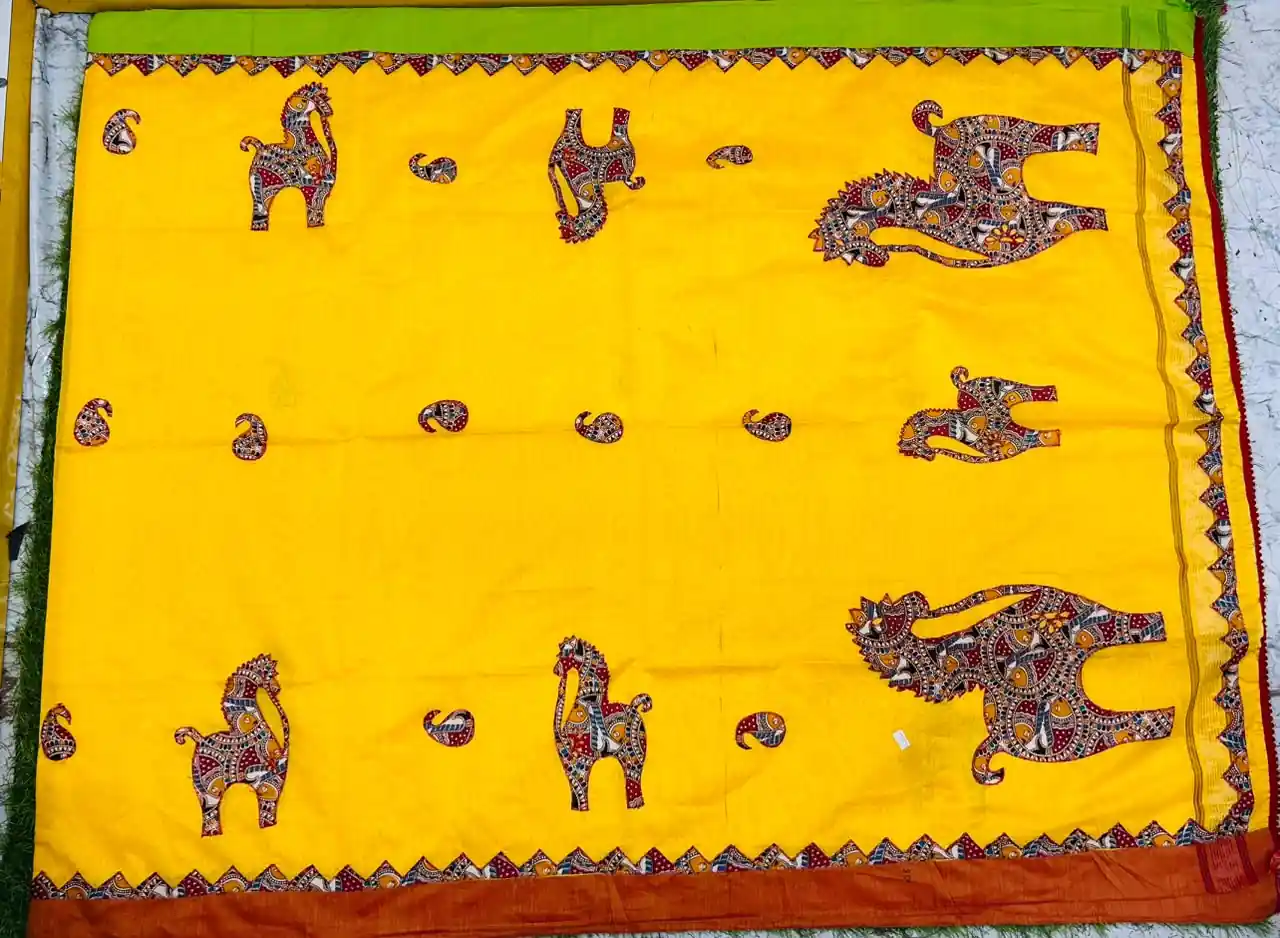 Soft quality Handloom Saree in Applique works & Blouse Piece. - Image 2