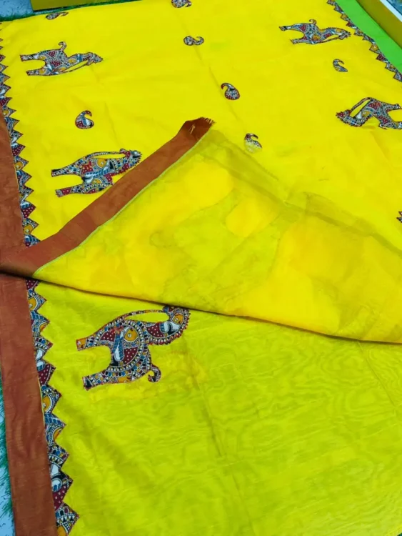 Soft quality Handloom Saree in Applique works & Blouse Piece. - Image 3