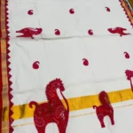 Soft qualityWhite & Red Handloom Saree in Applique works & Blouse Piece.