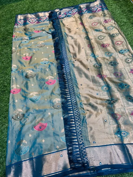 Soft quality Silk Saree With Mirror Works & Blouse Piece.