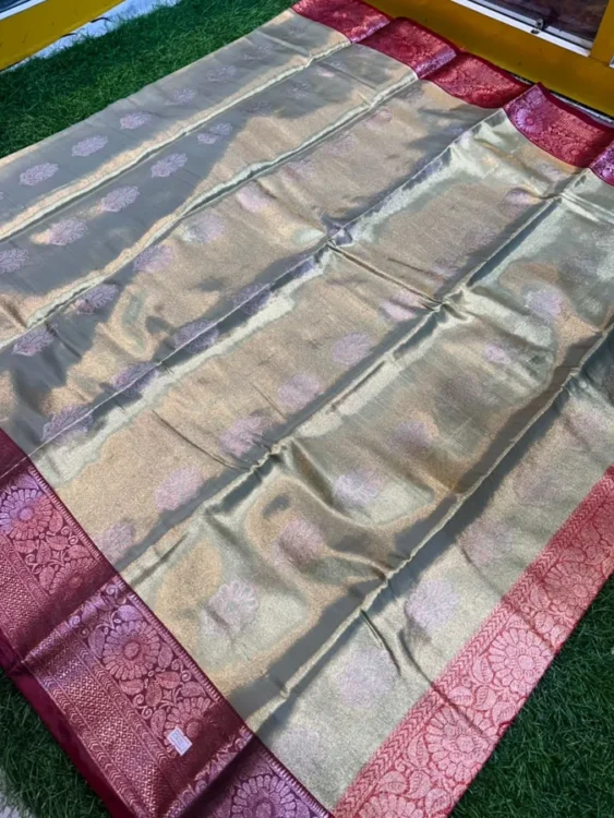 Premium quality Tissue Silk Saree in Contrast With Blouse Piece.