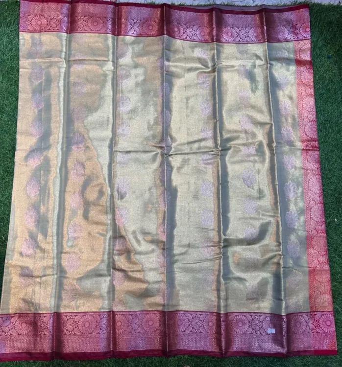 Premium quality Tissue Silk Saree in Contrast With Blouse Piece. - Image 2