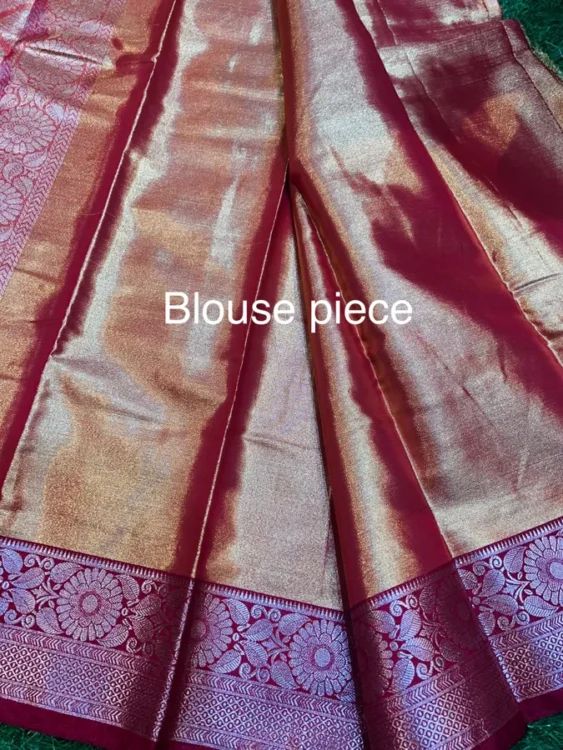 Premium quality Tissue Silk Saree in Contrast With Blouse Piece. - Image 3
