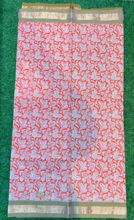 Soft quality Kerala cotton Saree in Prints works With Blouse Piece.