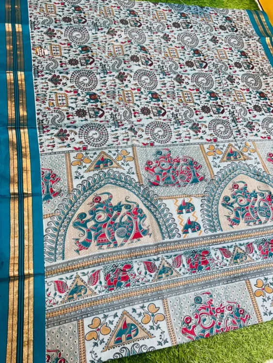 Soft quality Kerala cotton Saree in Prints works With Blouse Piece.