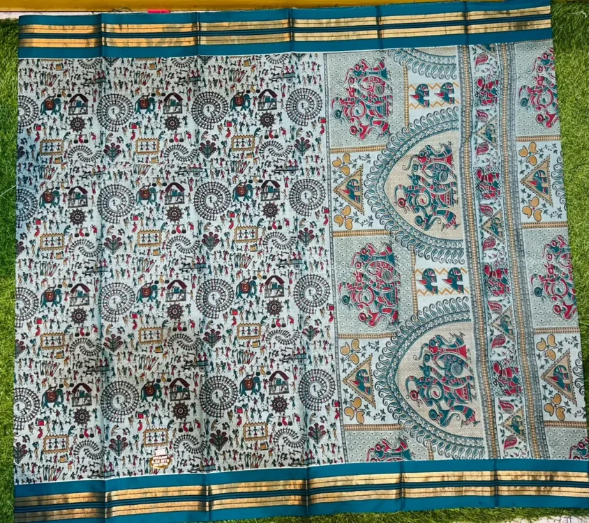 Soft quality Kerala cotton Saree in Prints works With Blouse Piece. - Image 2
