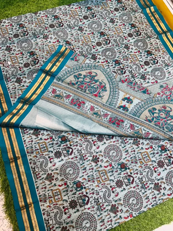 Soft quality Kerala cotton Saree in Prints works With Blouse Piece. - Image 3