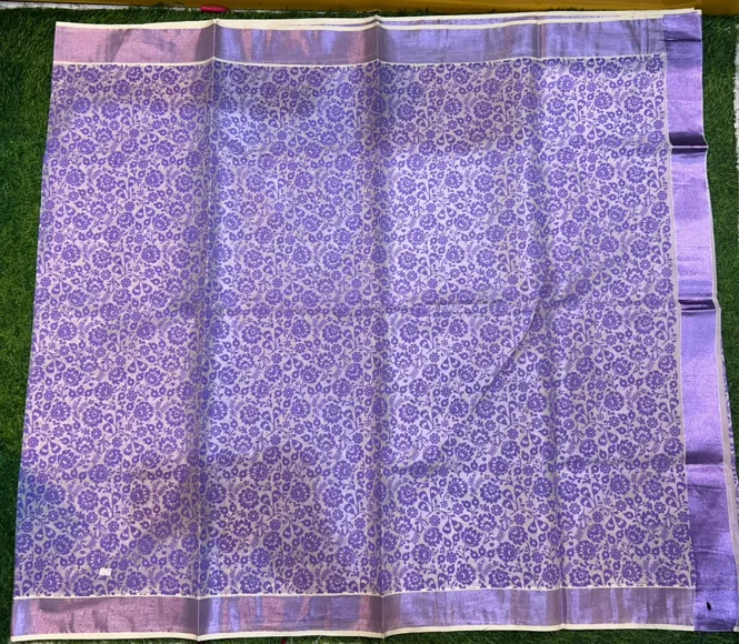 Soft quality Kerala cotton Saree in Prints works With Blouse Piece. - Image 2