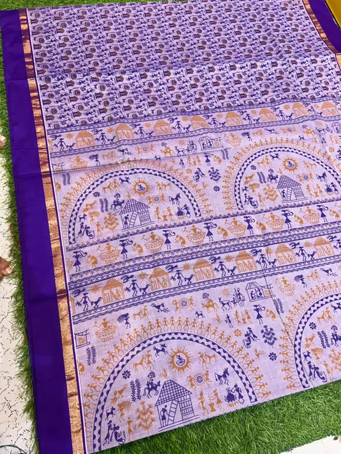 Soft quality Kerala cotton Saree in Prints works With Blouse Piece.