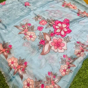 Premium quality Chinnon Party Wear Saree With Blouse piece