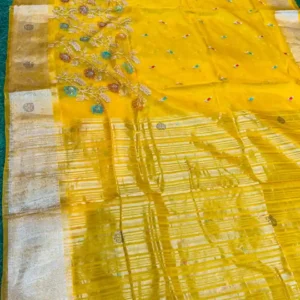Soft quality Muslin Silk Saree With stone works & Blouse piece