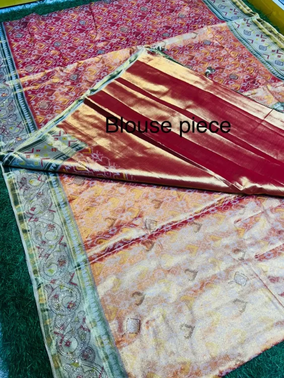 Premium quality Tissue Silk Saree With Jarkhan Stone Works & Blouse Piece. - Image 3