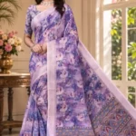 Soft quality Jute Linen Silk Saree with Digital Prints Work & Blouse Piece.