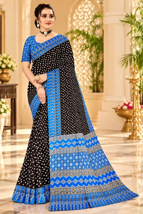 Soft quality Modal Silk Saree with Mirror Works (Contrast border) & Blouse piece