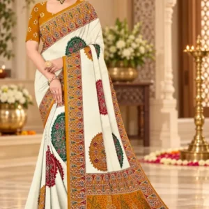 Soft quality Modal Silk Saree with Mirror Works (Contrast border) & Blouse piece
