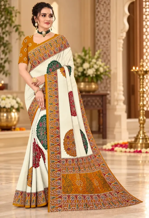 Soft quality Modal Silk Saree with Mirror Works (Contrast border) & Blouse piece