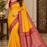 Soft quality Panni Silk Saree in Contrast border (Yellow & Red) With Blouse Piece.
