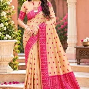 Premium quality Tashar Silk Saree in contrast border With Blouse Piece