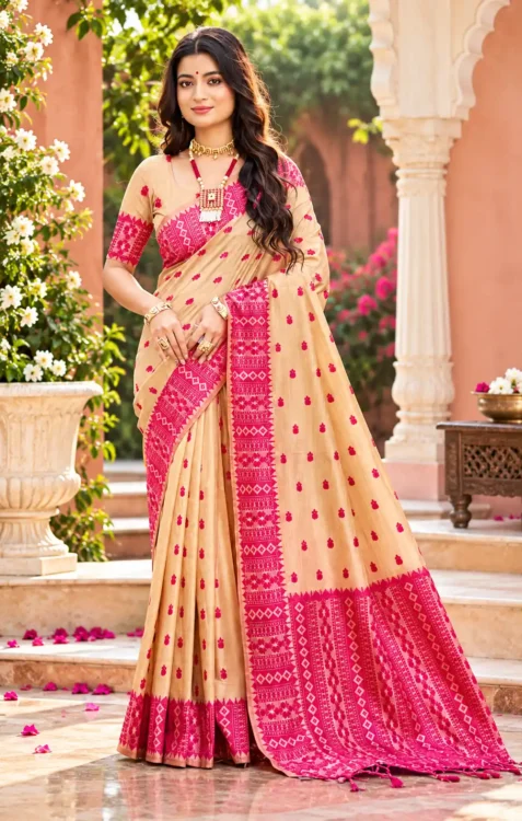 Premium quality Tashar Silk Saree in contrast border With Blouse Piece
