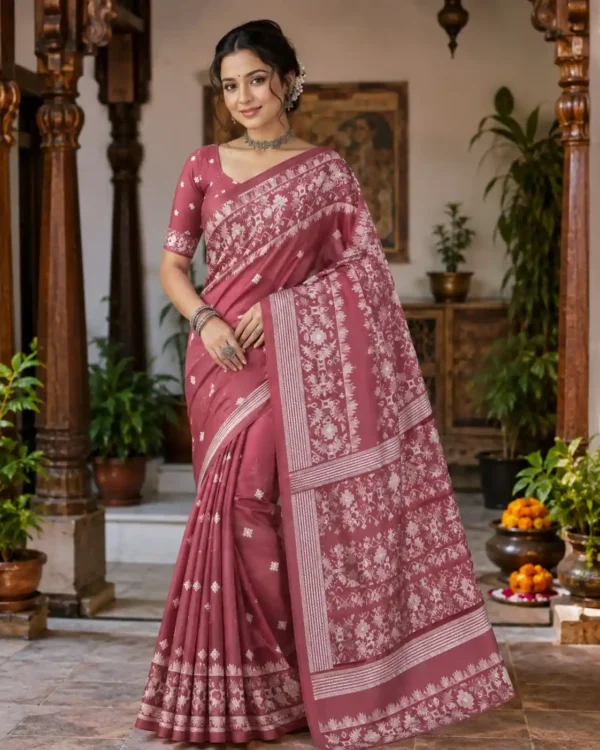 Soft quality Silk Saree in Jamdhani Works With Blouse Piece.