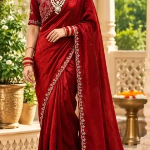 Soft quality Fendy Shiffon Saree with Swarovski Works & Free size Ready Blouse