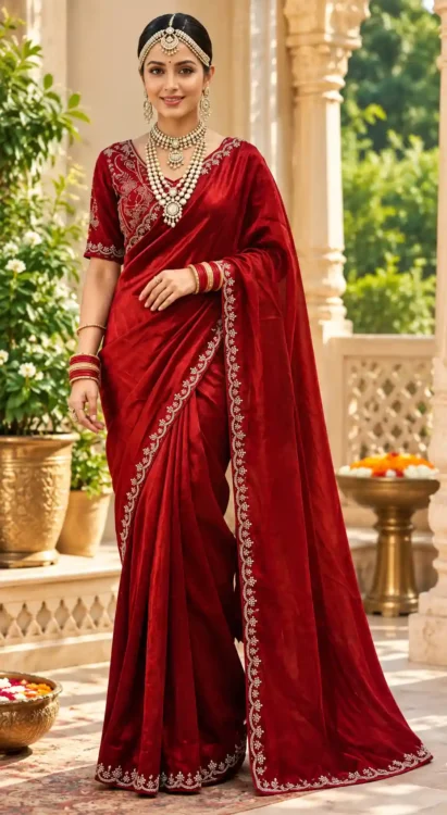 Soft quality Fendy Shiffon Saree with Swarovski Works & Free size Ready Blouse