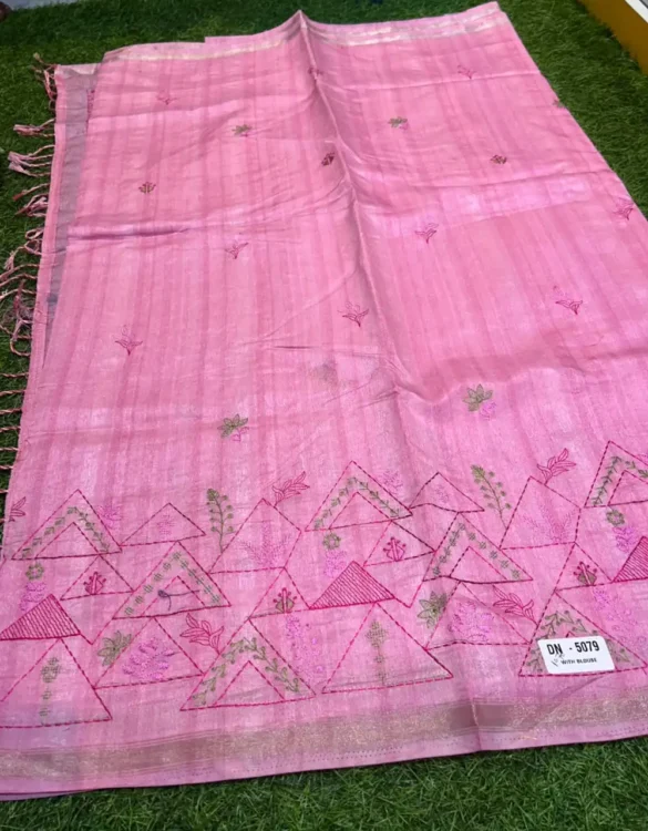 Soft quality Tashar Silk Saree With thread works & Blouse Piece - Image 3