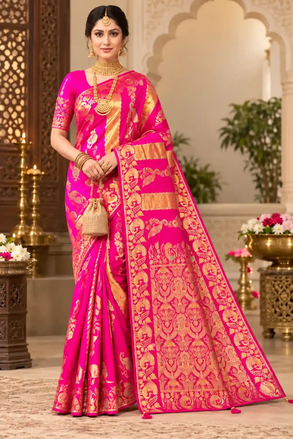 Premium quality Mashru Tissue Silk Saree in Open border with Blouse Piece.
