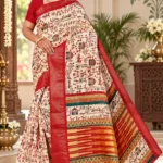 Soft quality Linen Baafta Silk Saree with Prints Work & Blouse Piece