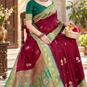 Premium quality Silk Saree With Contrast Border & Blouse piece